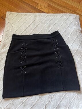 Black Lace-Up Mini Skirt - Women